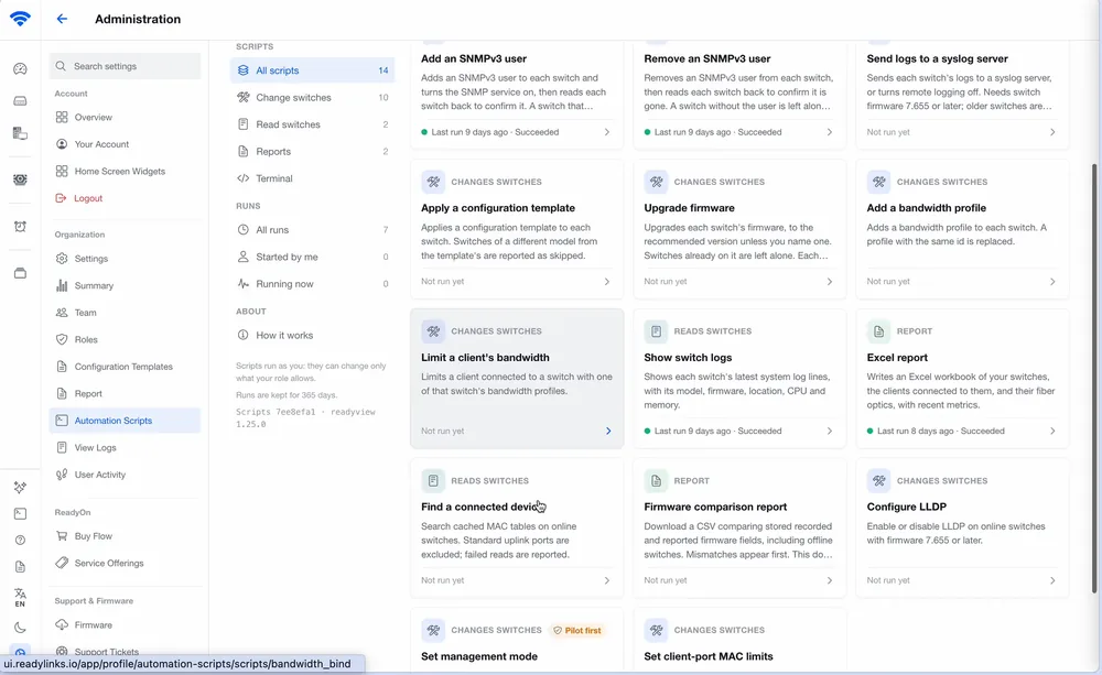 Automation scripts library in ReadyView