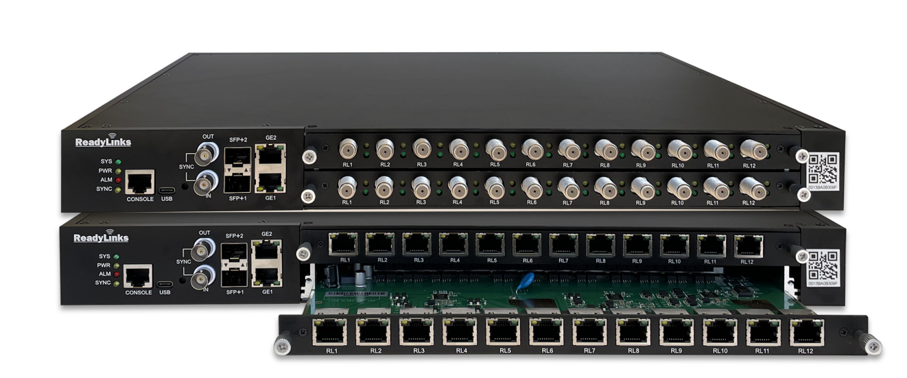 Stack of ReadyLinks GLx series 1U rack-mount switches